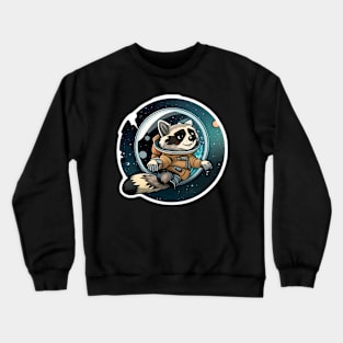 Ronald the Racoon but he's trapped in a big glass orb in space Sticker Crewneck Sweatshirt